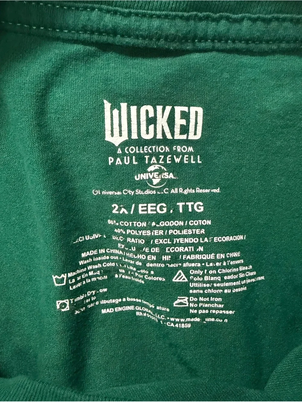 Universal Dark Green Wicked Tee Shirt - Size 2X